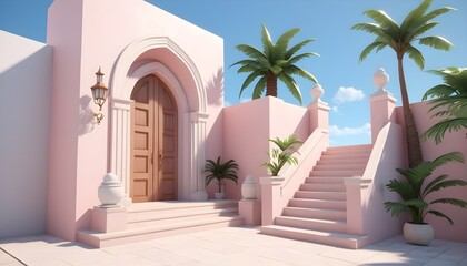 Fototapeta premium An architect with tropical, minimal cement, coconut and clear sky