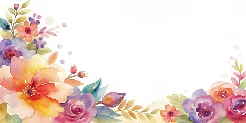 watercolor abstract floral on white background with empty area for text