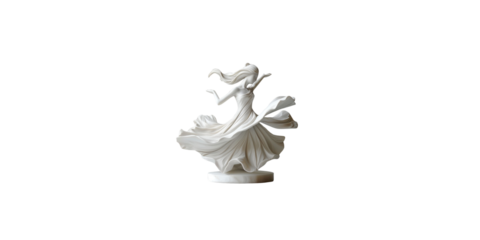 A beautiful, slender female figure in an elegant dress is gracefully dancing on the stage of ballet. The sculpture captures her graceful movements and flowing fabric with meticulous detail in the styl