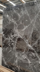 Grigio Carnico marble with cool gray tones and intricate patterns