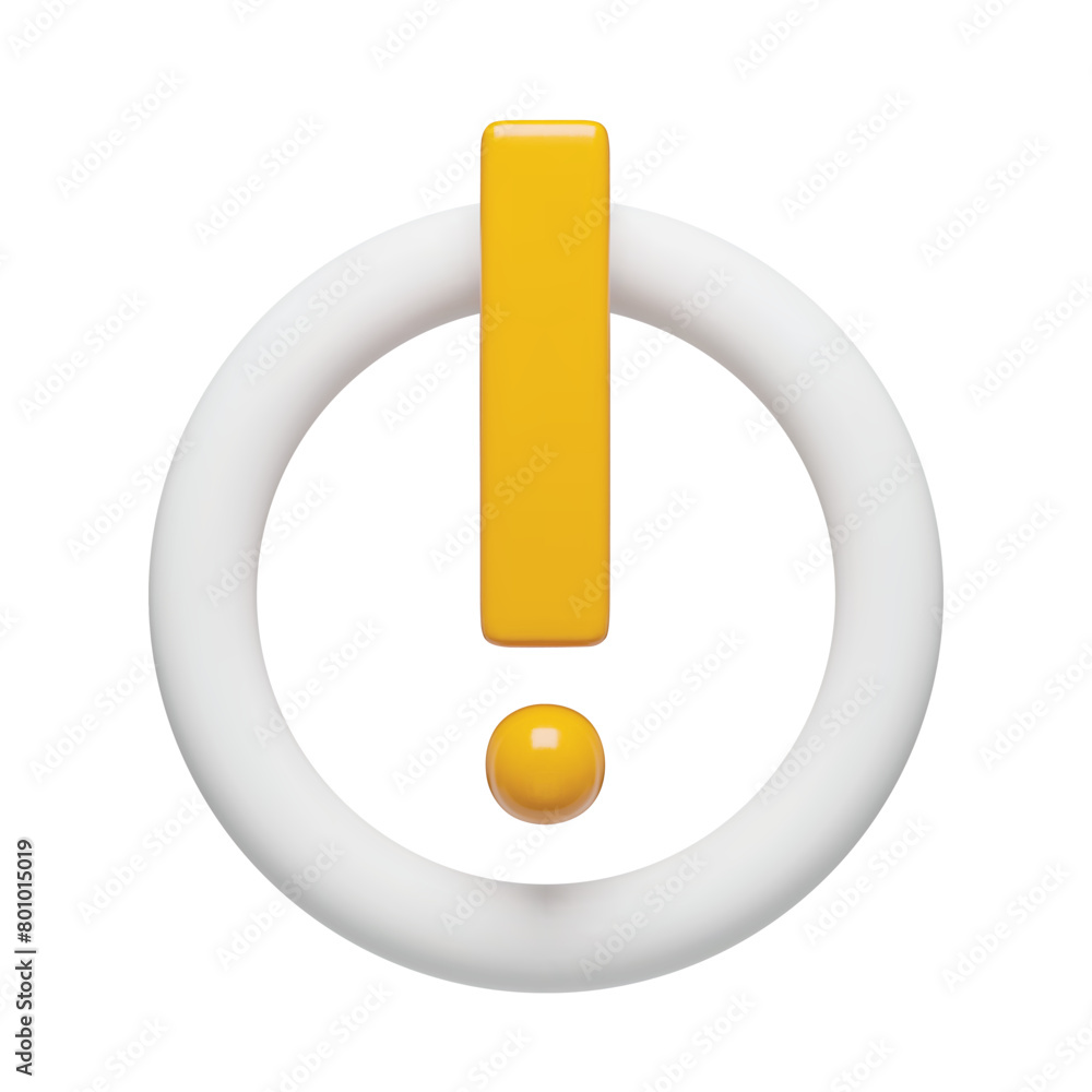 Poster yellow exclamation mark symbol in white glossy circle. exclamation icon with 3d effect. warning atte