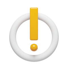 Yellow exclamation mark symbol in white glossy circle. Exclamation icon with 3d effect. Warning attention mark realistic symbol three-dimensional rendering vector illustration