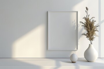 A single blank white frame hangs on a light gray wall