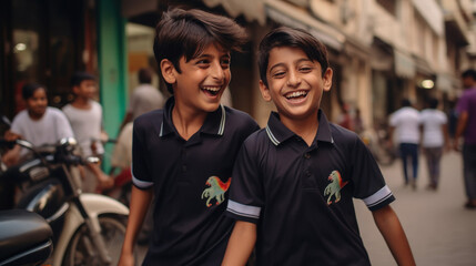 Fototapeta premium Cute little boys or friends wearing t shirt