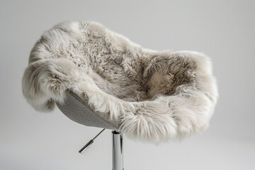Swivel chair with a faux fur seat and metal base, isolated on solid white background.