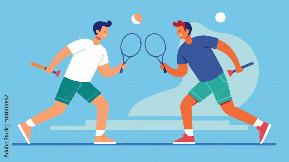 Poster two men playing a game of tennis their varied body types not affecting their skill and determination