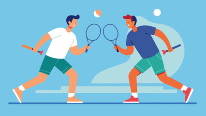 Obraz premium Two men playing a game of tennis their varied body types not affecting their skill and determination..
