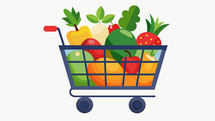 The cart is loaded with a colorful assortment of produce ranging from leafy greens to vibrant berries indicating a wellbalanced and smartly