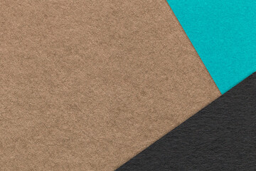 Texture of craft brown color paper background with turquoise and black border. Vintage abstract...