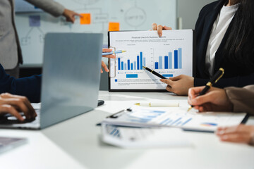Project manager working and update tasks with milestones progress planning and professional investor working new start up project in the office