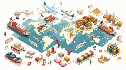 World in Motion: Isometric Logistics Network Connects Continents with Vibrant Cargo Flow