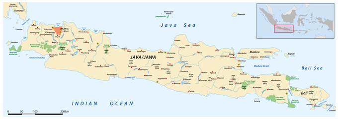 Vector map of the Indonesian islands of Java and Bali