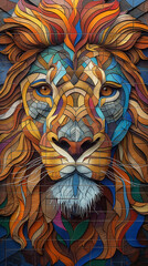 Obraz premium Lion_Portrait_In_African_tiles_in_the_style_of_hyperrealistic_style (11)