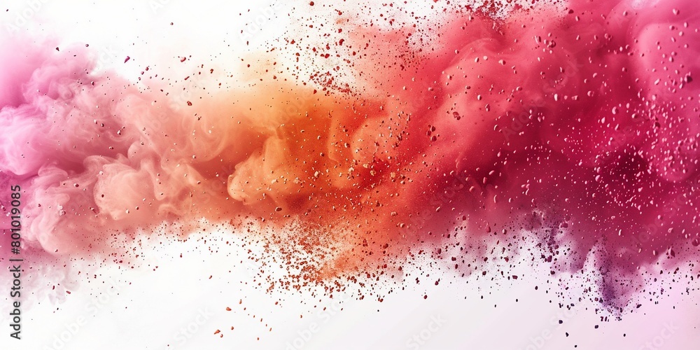 Poster abstract background of summer tone coloured powder exploding in white background.