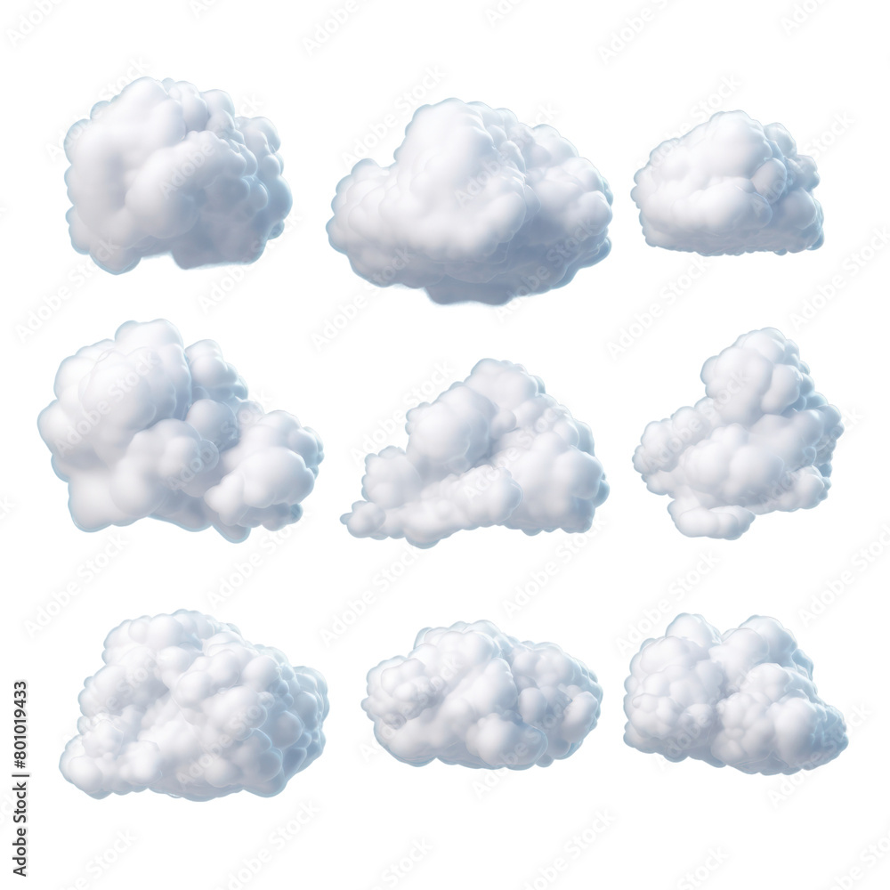 Wall mural set of 3d clouds isolated on transparent background