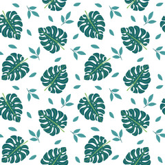 Seamless pattern with tropical leaves in flat design. For fabric, for printing. Vector illustration
