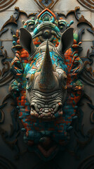 Obraz premium Rhino_Portrait_In_African_tiles_in_the_style_of_hyperrealistic_style (1)