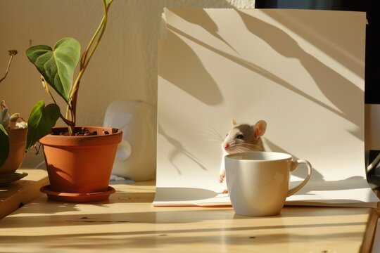 Muis and Computer Desk Setup with Colour Palette, Mandarins and Desk Accessories in a Soft Wooden