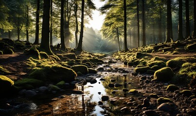 Stream Flowing Through Lush Green Forest