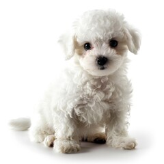 Small, Cute and Fluffy Bichon Frise Puppy Isolated on White Background