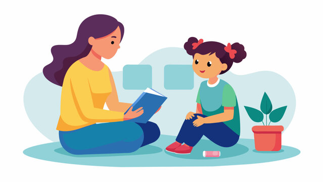 A mother and daughter sitting in a therapy session together practicing effective communication techniques to express emotions and needs in a healthy. Vector illustration