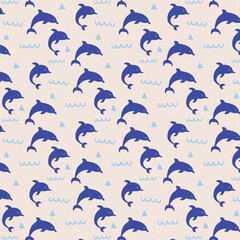 Summer Graphics Print, Digital Paper with Dolphins pattern illustrations