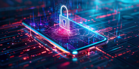 Strengthened Smartphone Security  Padlock Holograms Safeguarding Business Data Symbolizing  Cybersecurity