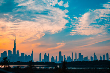 sunset over the Dubai city, panoramic view of the  city during sunset