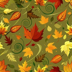 Obraz premium Seamless pattern of colorful autumn leaves swirling in the wind, Generative AI