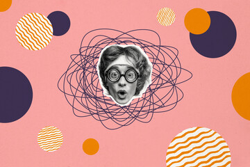 Composite photo collage of astonished surprised young man wear glasses scientist doctor specialist isolated on painted background - Powered by Adobe