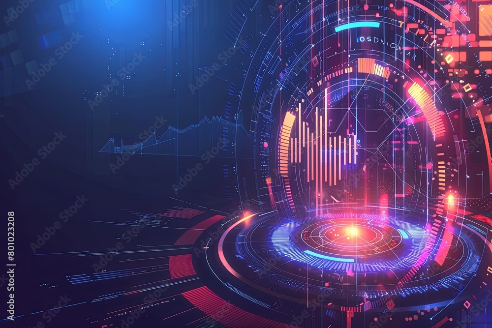 Poster a futuristic backdrop illuminated by vibrant neon lights and intersecting lines, creating a dynamic 