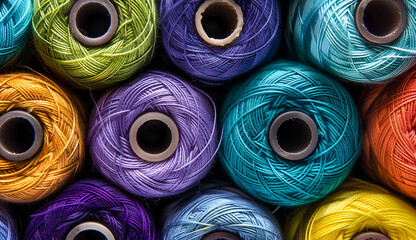 Close up Colorful thread spool background.	
