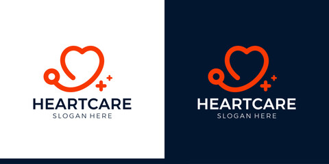 Heart care logo design. Stethoscope Logo with heart love design graphic symbol icon vector.