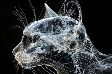 Captivating Mechanical Feline Anatomy in Ethereal X Ray