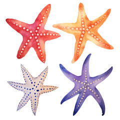 Set of cute starfish watercolor clipart hand drawn transparent background