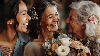 collage of three generations of women of different ethnicities smiling together