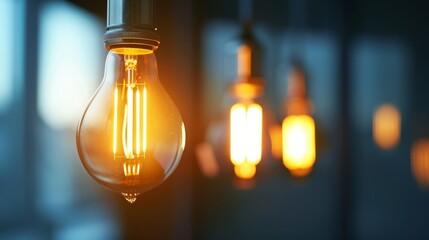 Vintage incandescent light bulbs decorating the room.