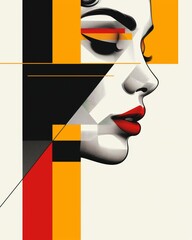 Obraz premium Contemporary decor and artistic expressions: a modern and bold illustration of a woman's face with geometric shapes and vibrant colors