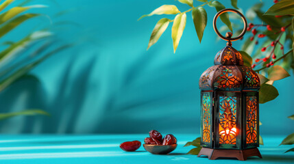 Muslim lantern with dates and decorative crescent 
