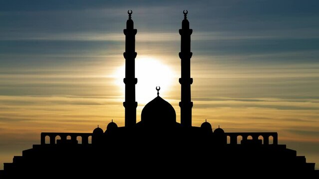 Grand Mosque in New Administrative Capital of Egypt, Time Lapse at Sunset with Colorful Clouds