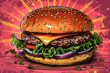 Pop art style of a cheeseburger