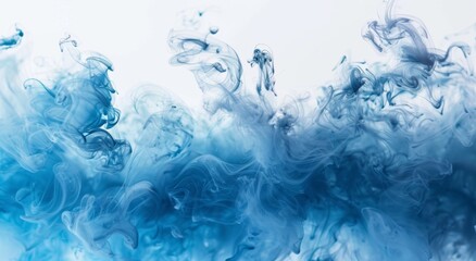A dynamic swirl of blue smoke on a white background, creating a fluid and ethereal motion effect