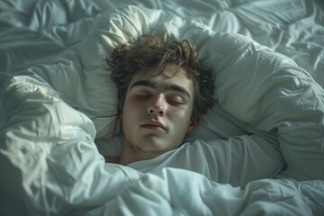 Sleeping Peacefully: Natural Shot of Young Man Sleeping Alone in Bed at Home for Exclusive