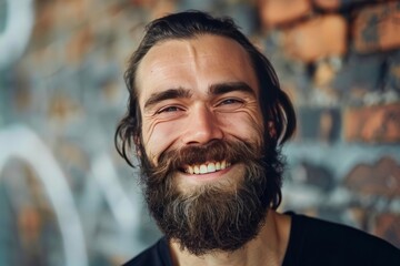 Portrait of a cheerful smiling bearded man - Powered by Adobe