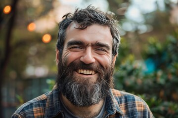 Fototapeta premium Portrait of a cheerful smiling bearded man