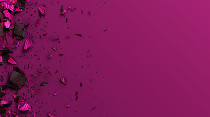A purple background with a lot of black and pink pieces of paper