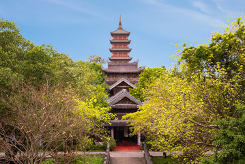 Bai Dinh pagoda in park, traditional asian architecture in Vietnam