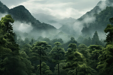 Obraz premium View of green forest trees
