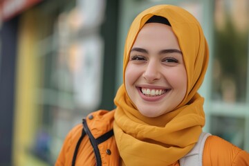Young pretty arab woman wearing a casual sport look laughing and having fun