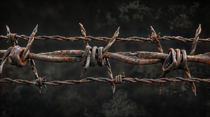Barbed metal fence against a dark background, AI-generated. - obrazy, fototapety, plakaty